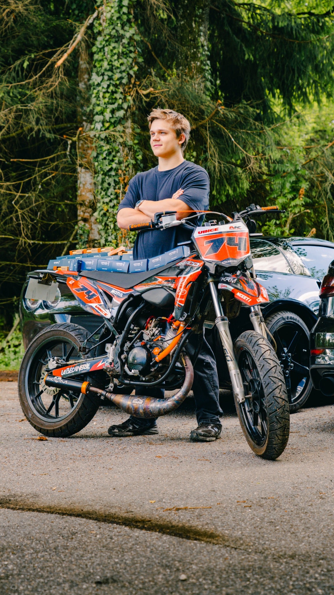 Sherco SM 2014 50cc préparée avec boîtes Opinel pour jeu concours moto